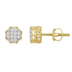 LADIES CUBAN EARRINGS 0.15CT ROUND DIAMOND 10K YELLOW GOLD