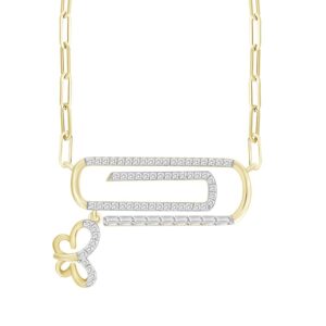 LADIES NECKLACE 0.25CT ROUND/BAGUETTE DIAMOND 10K YELLOW GOLD