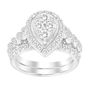 LADIES BRIDAL SET 1.50CT ROUND DIAMOND 14K WHITE GOLD