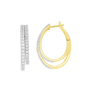 LADIES HOOPS EARRINGS 1.00CT ROUND DIAMOND 10K YELLOW GOLD
