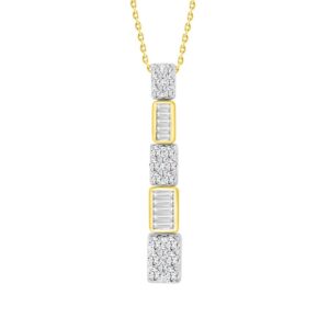 LADIES PENDANT WITH CHAIN 0.50CT ROUND/BAGUETTE DIAMOND 10K YELLOW GOLD