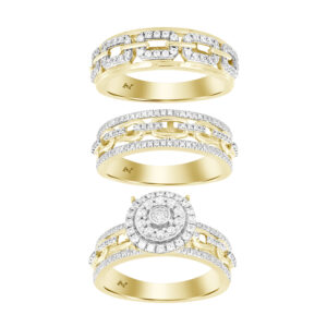 LADIES TRIO SET 1.00CT ROUND DIAMOND 10K YELLOW GOLD