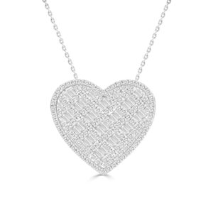 LADIES PENDANT 0.50CT ROUND DIAMOND /BAGUETTE 10K WHITE GOLD