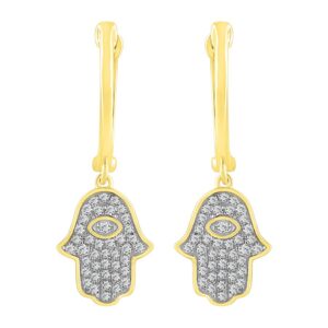 LADIES HOOP EARRINGS 0.25CT ROUND DIAMOND 10K YELLOW GOLD