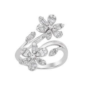 LADIES RING 0.50CT ROUND/BAGUETTE DIAMOND 14K WHITE GOLD (SI QUALITY)