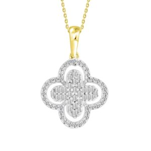 LADIES PENDANT WITH CHAIN 0.25CT ROUND/BAGUETTE DIAMOND 10K YELLOW GOLD