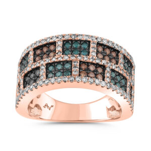 LADIES RING 1.25CT ROUND/DARK BROWN/BLUE SAPPHIRE DIAMOND 14K ROSE GOLD