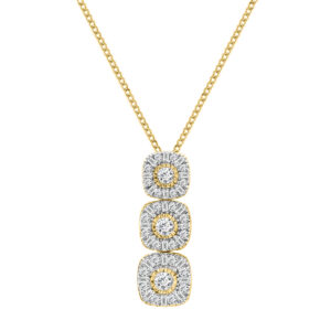 LADIES PENDANT WITH CHAIN 1.00CT ROUND/BAGUETTE DIAMOND 14K YELLOW GOLD (SI QUALITY)