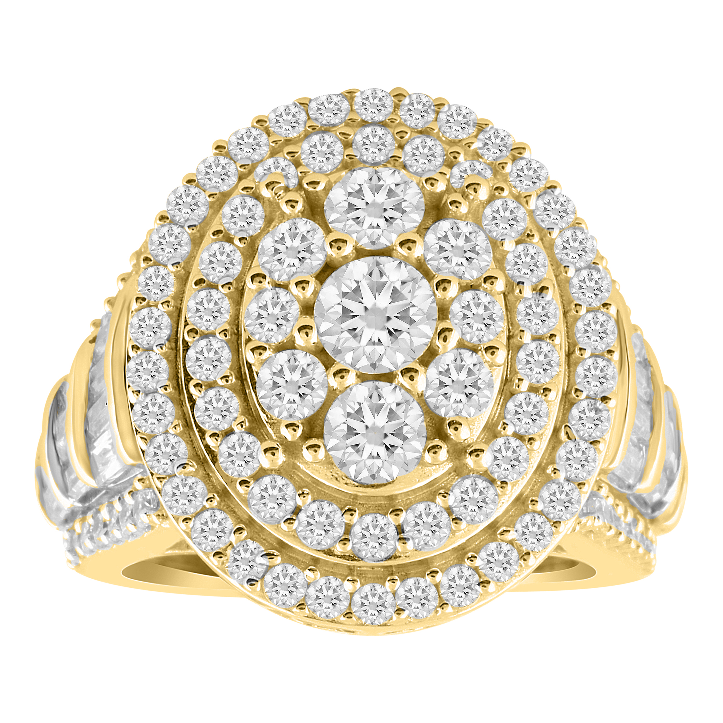 LADIES RING 3.00CT ROUND/BAGUETTE DIAMOND 10K YELLOW GOLD
