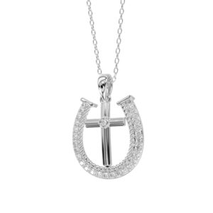LADIES PENDANT 0.20CT ROUND DIAMOND 14K WHITE GOLD WITH CHAIN