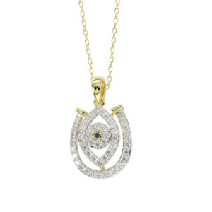 LADIES PENDANT WITH CHAIN 0.33CT ROUND/BLACK DIAMOND 14K YELLOW GOLD