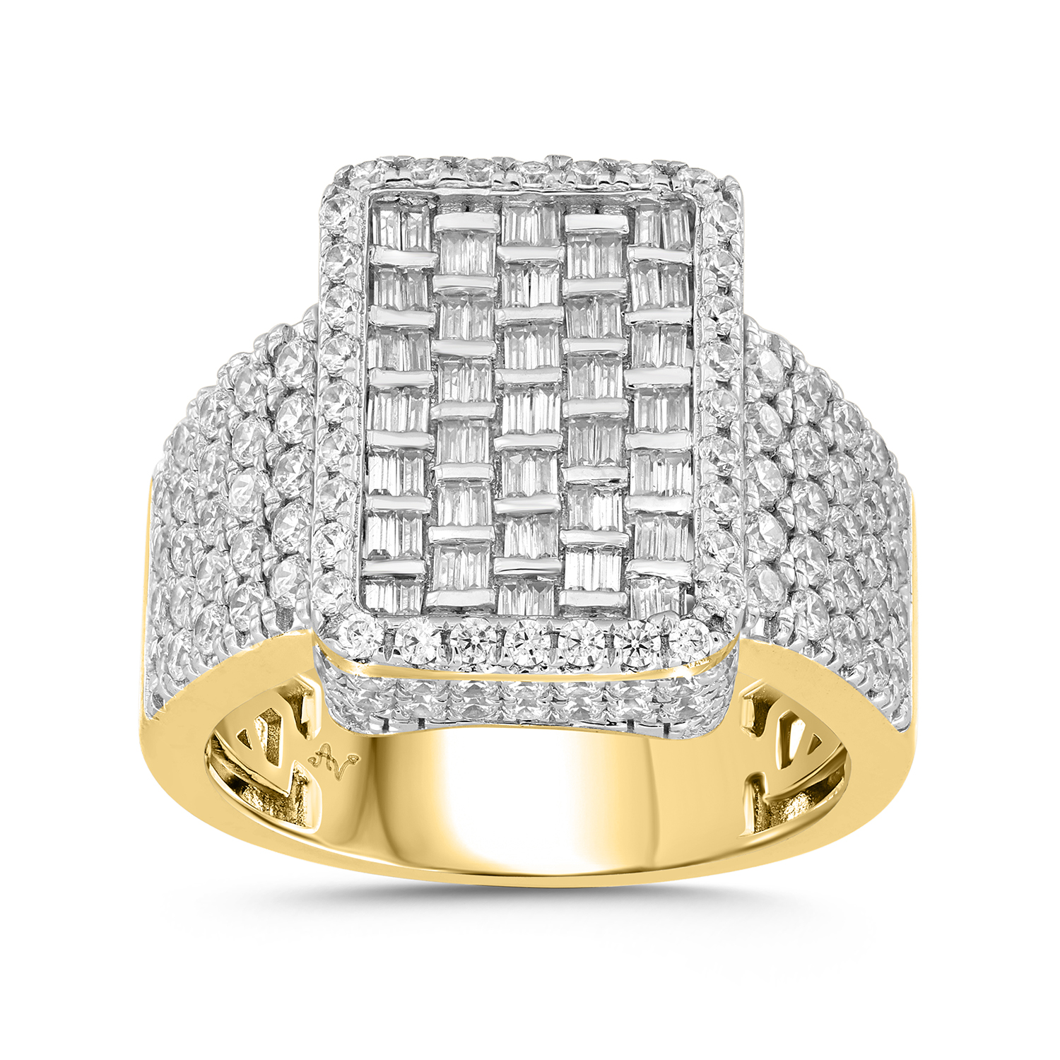 MEN'S RING 2.50CT ROUND/BAGUETTE DIAMOND 10K YELLOW GOLD