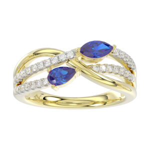 LADIES RING 0.70CT ROUND/MARQUISE/PEAR RUBY DIAMOND 14K YELLOW GOLD