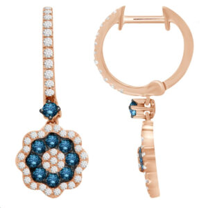 LADIES EARRINGS 1.25CT DARK BROWN/BLUE DIAMOND 14K ROSE GOLD