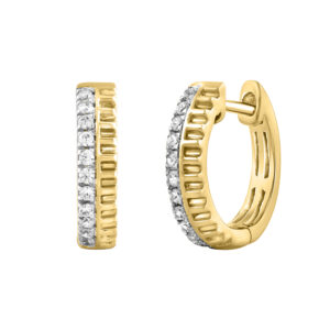 LADIES HOOP EARRINGS 0.16CT ROUND DIAMOND 10K YELLOW GOLD