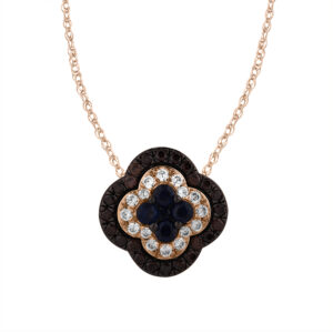 LADIES PENDANT 0.60CT ROUND/BLUE SAPPHIRE/DARK BROWN DIAMOND 14K ROSE GOLD