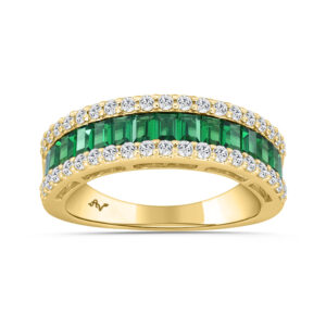 LADIES RING 2.88CT ROUND/BAGUETTE/EMERALD DIAMOND 14K YELLOW GOLD (CENTER STONE 2.40CT EMERALD DIAMOND)