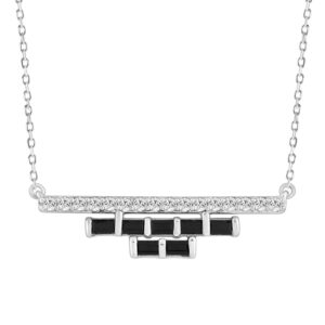LADIES NECKLACE 0.50CT ROUND/BLACK/BAGUETTE DIAMOND 14K WHITE GOLD