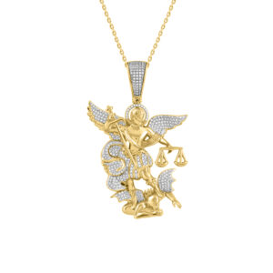 MEN'S CHARM PENDANT 0.75CT ROUND DIAMOND 10K YELLOW GOLD