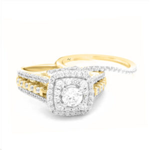 LADIES BRIDAL SET 1.00CT ROUND DIAMOND 14K YELLOW GOLD (CENTER STONE 0.25CT ROUND DIAMOND)