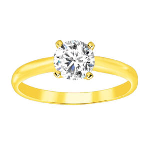 LADIES SOLITAIRE RING 0.75CT ROUND DIAMOND 14K YELLOW GOLD