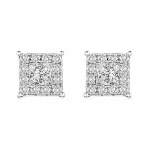 LADIES EARRINGS 0.25CT ROUND/PRINCESS DIAMOND 14K WHITE GOLD (SI QUALITY)