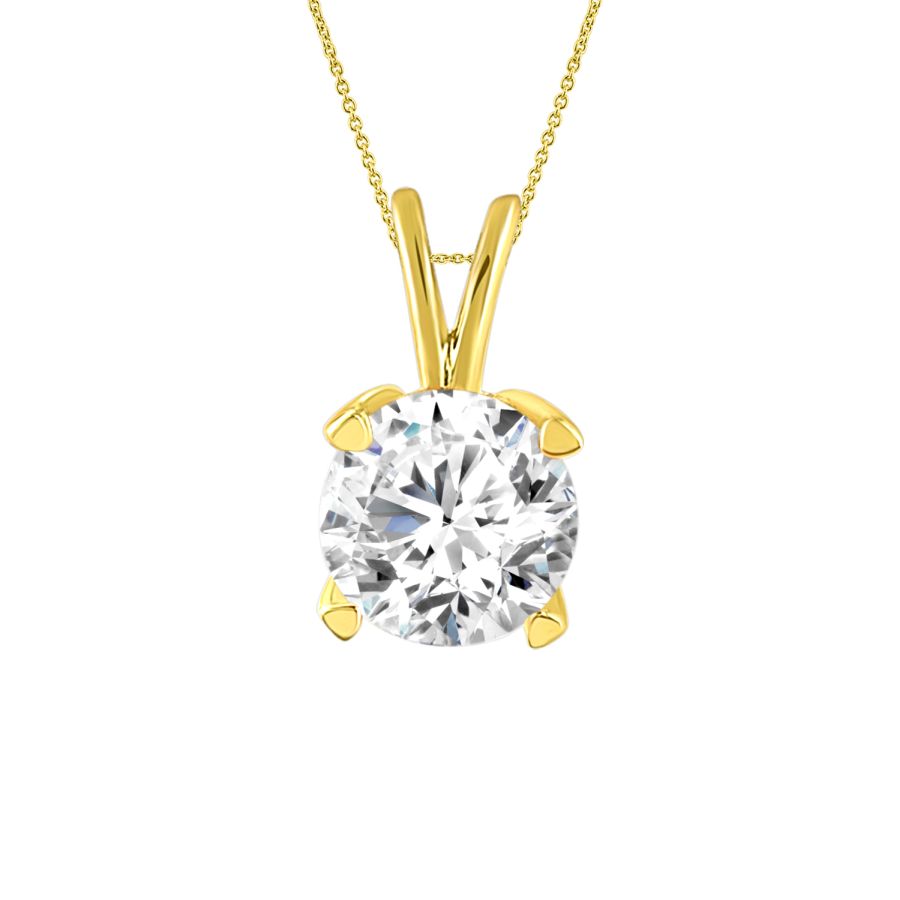 LADIES SOLITAIRE PENDANT 0.75CT ROUND DIAMOND 14K YELLOW GOLD